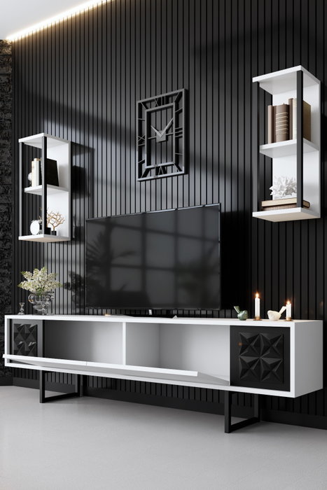 Hanah Home Mueble de TV Black Line - Blanco y Negro